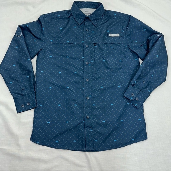 Realtree Men’s size Small Blue Premier Fishing Guide Long Sleeve Shirt - Picture 8 of 13